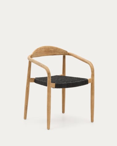 Nina stackable chair in solid acacia wood and black rope seat FSC 100%