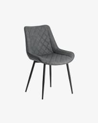Adelia faux leather chair in dark grey, with steel legs in a black finish.