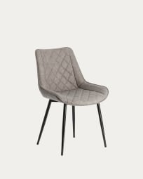 Adelia faux leather chair in light grey, with steel legs in a black finish.