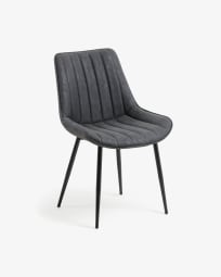 Janis faux leather chair in dark grey, with steel legs in a black finish.