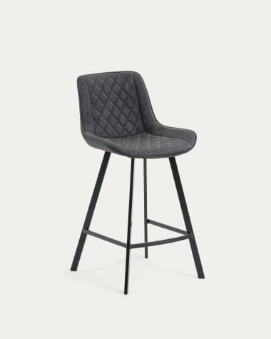 Adela faux leather stool in dark grey, with steel legs in a black finish, height 66 cm