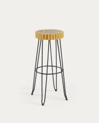 Everet solid mungur wood bar stool with black metal legs