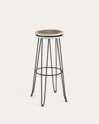 Faye solid mungur wood & steel stool with a black finish, 74 cm height