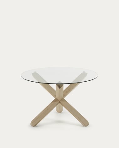 Lotus round glass table with solid oak legs, Ø 120 cm