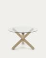 Lotus round glass table with solid oak legs, Ø 120 cm