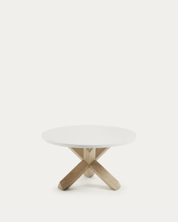 Lotus coffee table in white with solid oak legs, Ø 65 cm