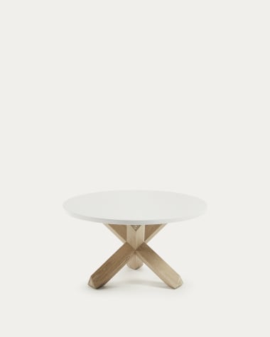 Table basse Lotus Ø 65 cm laqué blanc et pieds en chêne
