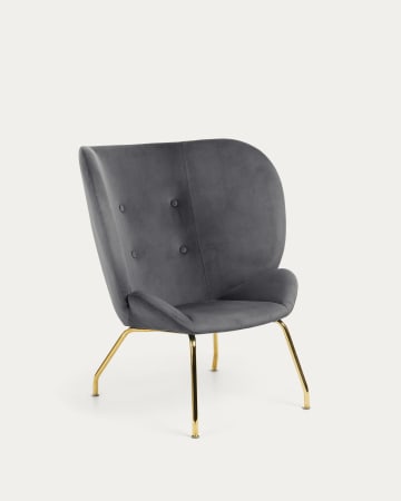Violet Sessel aus Samt dunkelgrau und Stahlbeine mit schwarzem Finish