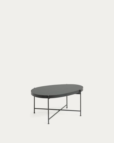 Table basse Marlet verre teinté noir et structure en acier 82 x 55 cm | Kave Home®