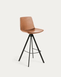 Zeva brown faux leather stool with steel in a black finish, height 75 cm