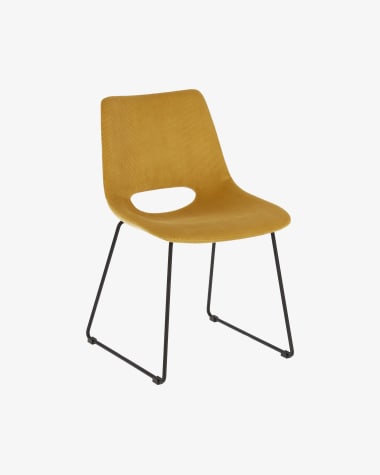 Zahara mustard corduroy chair with steel legs with black finish