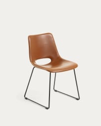 Zahara Stuhl aus Kunstleder  Braun und Stahlbeine mit schwarzem Finish