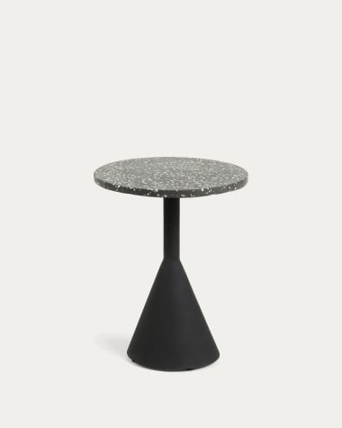 Table d'appoint Delano en terrazzo noir et pieds en acier noir Ø 40 cm