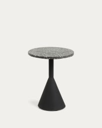 Βοηθητικό τραπέζι Delano, μαύρο terrazzo, μαύρα ατσάλινα πόδια, Ø40εκ