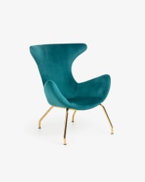 Chleo armchair in turquoise with legs in a gold finish