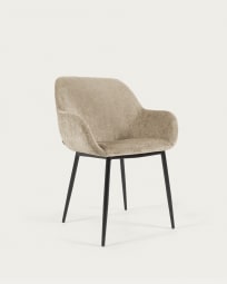 Konna chair in beige chenille with steel legs and painted black finish