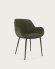 Καρέκλα Konna, σκούρο πράσινο χοντρό κοτλέ και μασίφ πόδια οξυάς σε μαύρο φινίρισμα