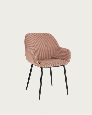 Konna Stuhl aus  breitem Cord in Rosa mit schwarz lackierten Stahlbeinen