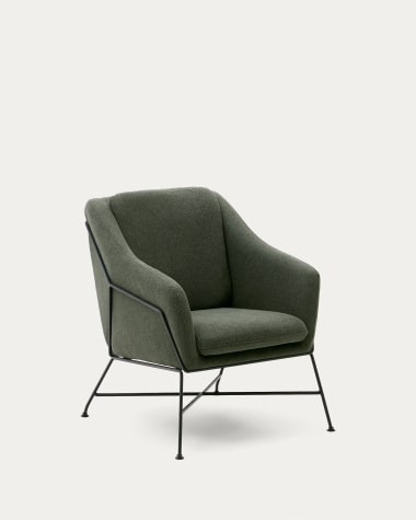 Brida armchair in green and steel legs with black finish