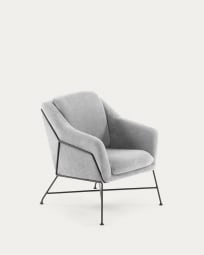 Brida armchair in light grey with steel structure in black finish