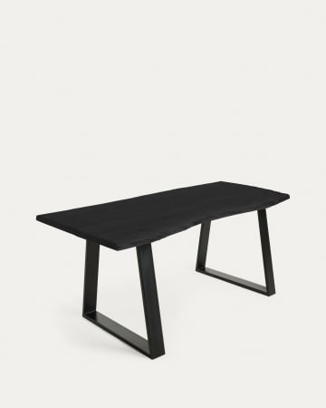 Stół Alaia z litego czarnego drewna akacjowego i czarnymi stalowymi nogami 160 x 90 cm