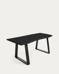 Τραπέζι Alaia, μαύρο μασίφ ξύλο ακακίας και μαύρα μεταλλικά πόδια, 160 x 90 εκ