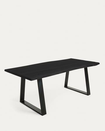 Alaia table in solid black acacia wood with black steel legs, 220 x 100 cm