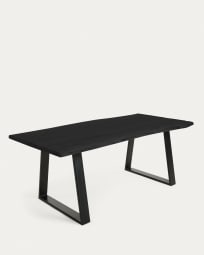 Τραπέζι Alaia, μαύρο μασίφ ξύλο ακακίας και μαύρα μεταλλικά πόδια, 220 x 100 εκ