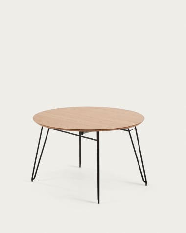 Table ronde extensible Novac Ø 120 (200) cm contreplaqué de chêne et pieds en acier noir