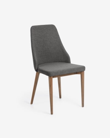 Rosie dark grey chair with solid ash legs with dark finish