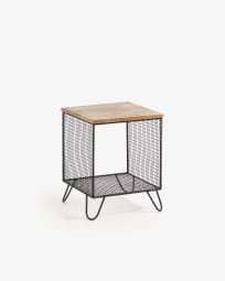 Aida side table in solid mango wood and black steel structure 38 x 38 cm