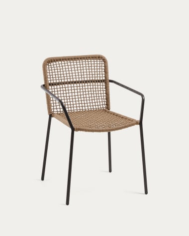 Ellen stapelbarer Stuhl aus beigem Seil und verzinktem Stahl