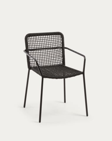 Ellen stapelbarer Stuhl aus schwarzem Seil und verzinktem Stahl