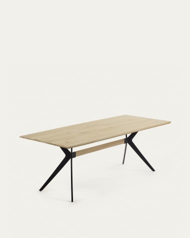 Τραπέζι Amethyst, λευκός λακαρισμένος καπλαμάς δρυός και ατσάλινα μαύρα πόδια, 160x90εκ