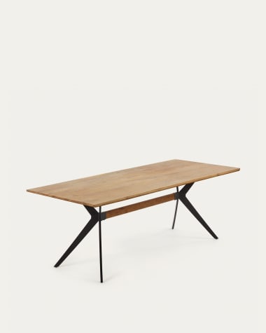 Table Amethyst placage de chêne effet vieilli et pieds en acier finition noire 160 x 90 cm
