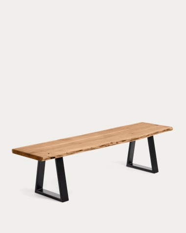 Alaia bench in solid natural acacia wood with black steel legs, 140 cm