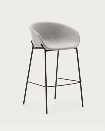 Taburete Yvette gris claro y acero con acabado negro altura 74 cm