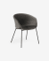 Violet velvet chair in grey with legs in a black finish.