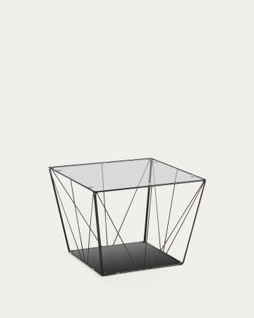 Tilo Couchtisch aus Glas und Struktur aus Stahl mit schwarzem Finish 60 x 60 cm