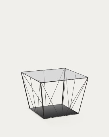 Mesa de centro Tilo cristal y estructura de acero acabado negro 60 x 60 cm