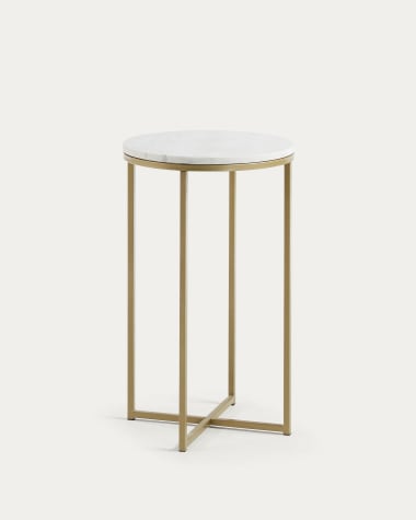 Tavolino Sheffield in marmo bianco e gambe in acciaio finitura oro Ø 43 cm