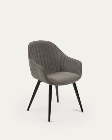 Fabia velvet chair in grey with steel legs in a black finish FR