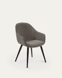 Fabia velvet chair in grey with steel legs in a black finish