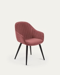 Καρέκλα Fabia, ροζ βελούδο και μαύρα ατσάλινα πόδια