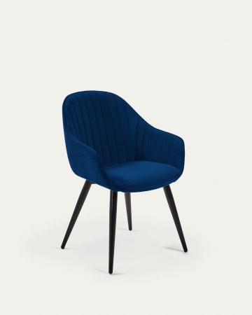 Fabia Stuhl aus blauem Samt und Stahlbeine mit schwarzem Finish