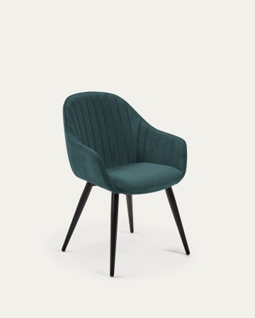 Fabia velvet chair in turquoise with steel legs in a black finish FR
