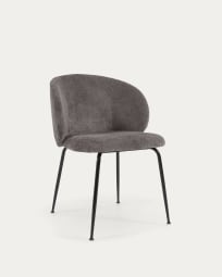 Stuhl Minna aus grauem Chenille und Stahlbeinen mit schwarzem Finish
