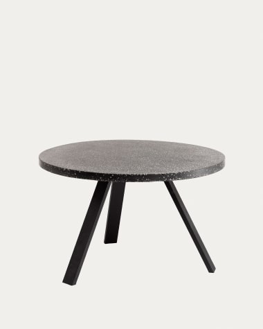 Table ronde Shanelle en terrazzo noir et pieds en acier noir Ø 120 cm