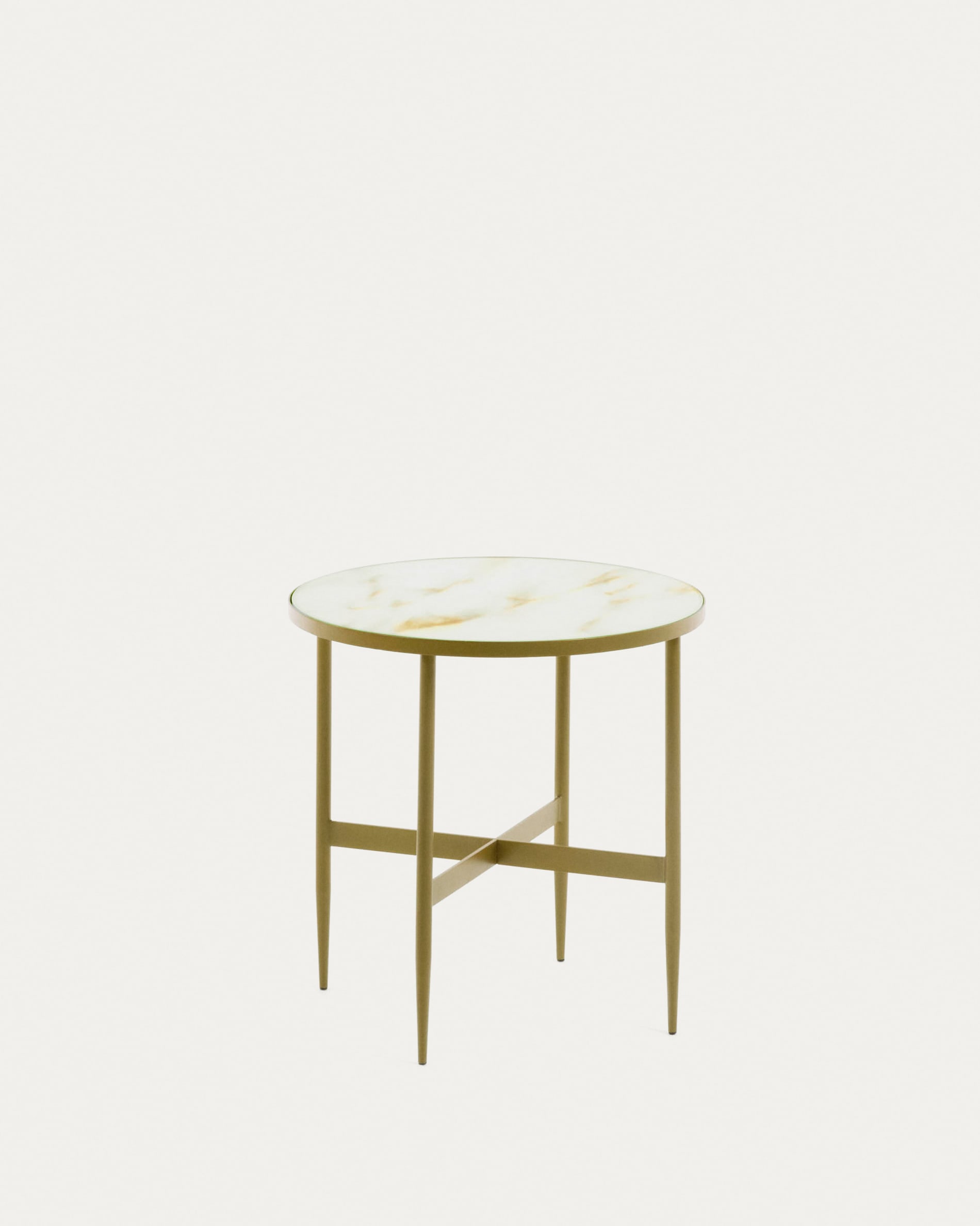 Table d'appoint Elisenda en verre blanc et structure en acier finition  dorée Ø 50 cm