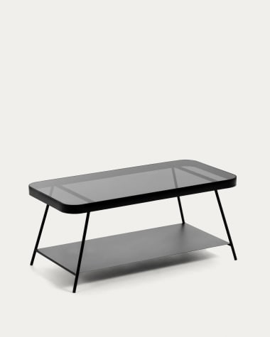 Table basse Duilia en verre gris fumé et structure en acier noir 90 x 45 cm